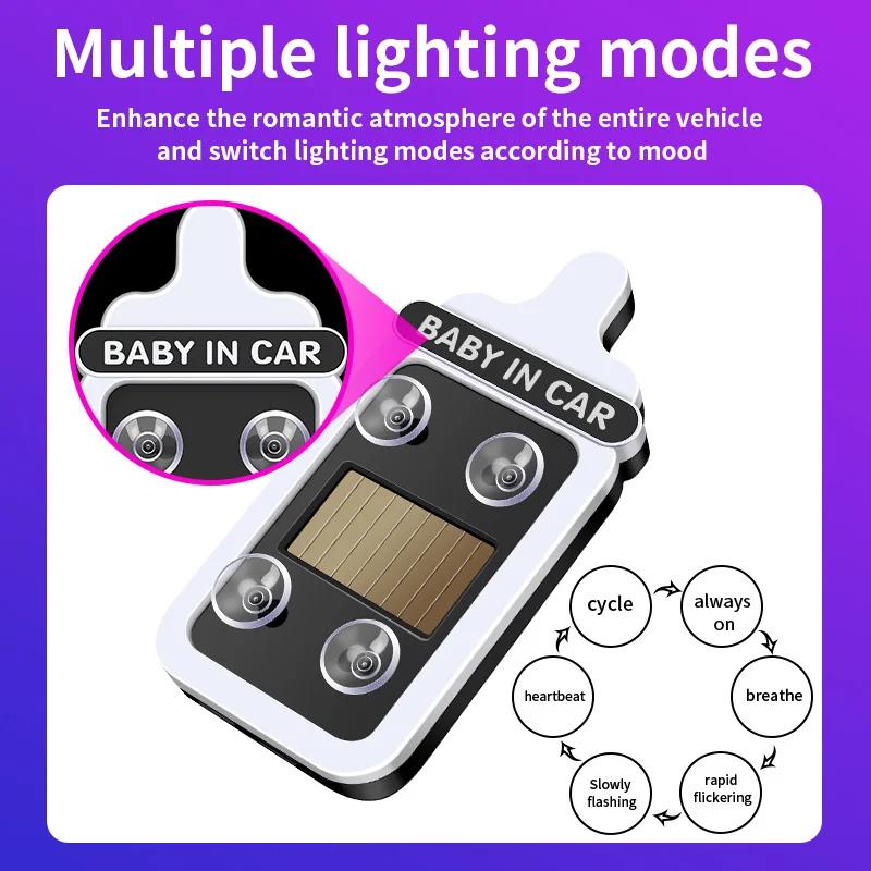 5V USB & Solar Powered Window Baby In Car Sign Warning Light Wireless LED Ambient Lighting Baby Bottle Shape Neon Lamp Funny Decor Accessories