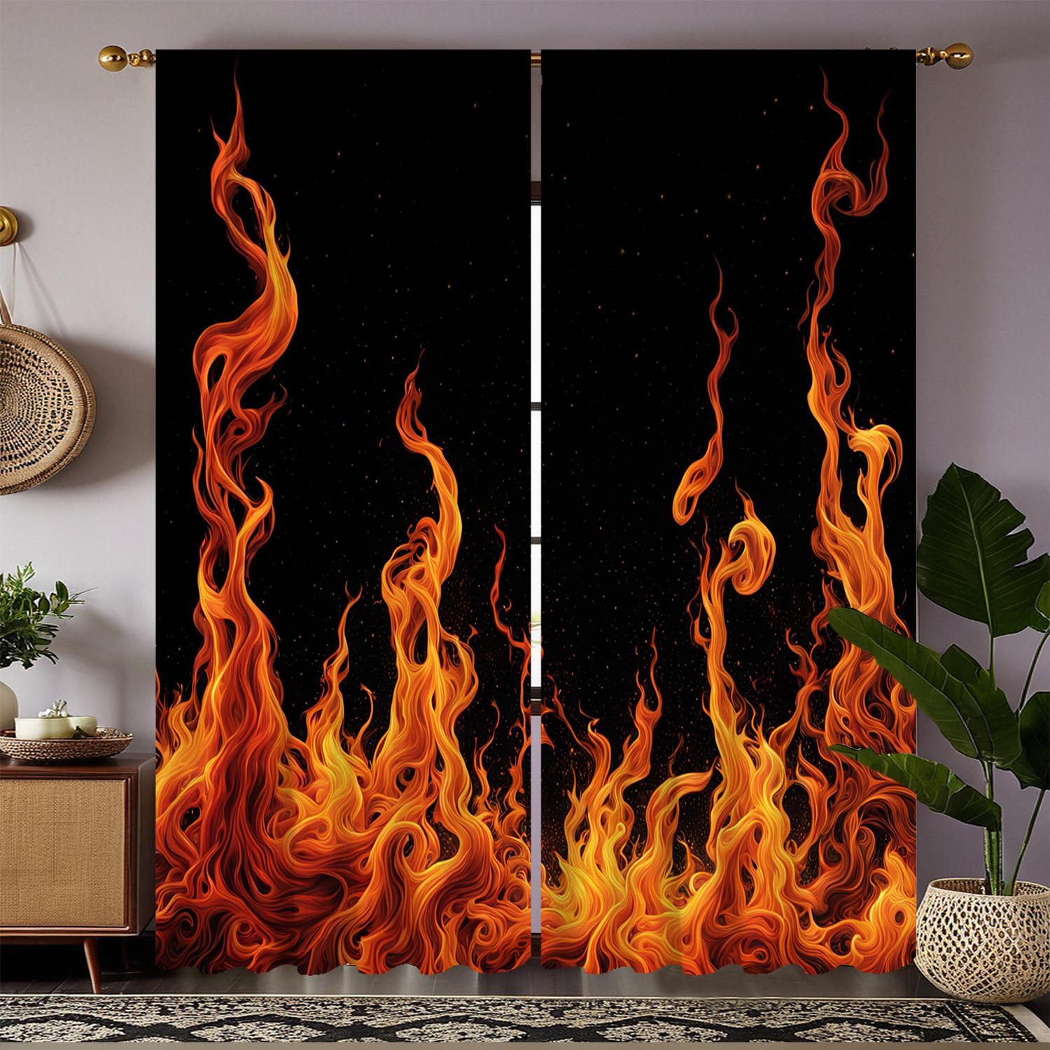 

Vivid Flame Curtains Semi Sheer Living Room Bedroom Decor Darkening Set Of 2 Made Polyester Area W100*H70(CM)-Hooks&2PCS