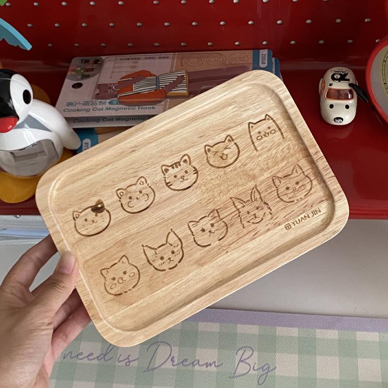 Cartoon Style Creative Cute Tea Set Bamboo Tray Tea Tray Household Water Cup Tray