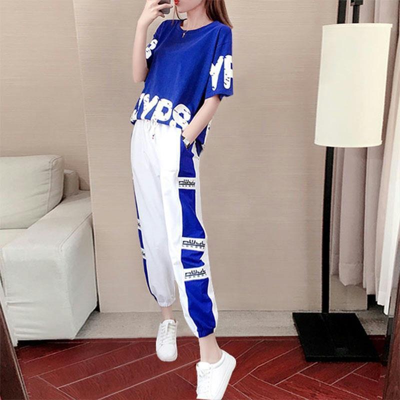 Casual Sports Suit for Women in Summer Korean Style Loose Student Hong Kong Style Fashionable Two-piece Set