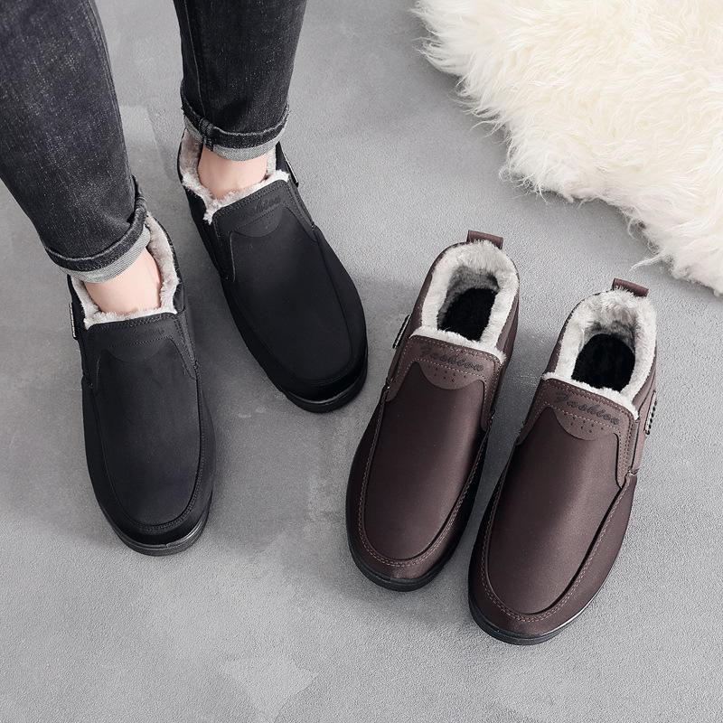 2025 winter new men's cotton shoes non-slip warm leather waterproof elderly cotton shoes piled thickened snow boots