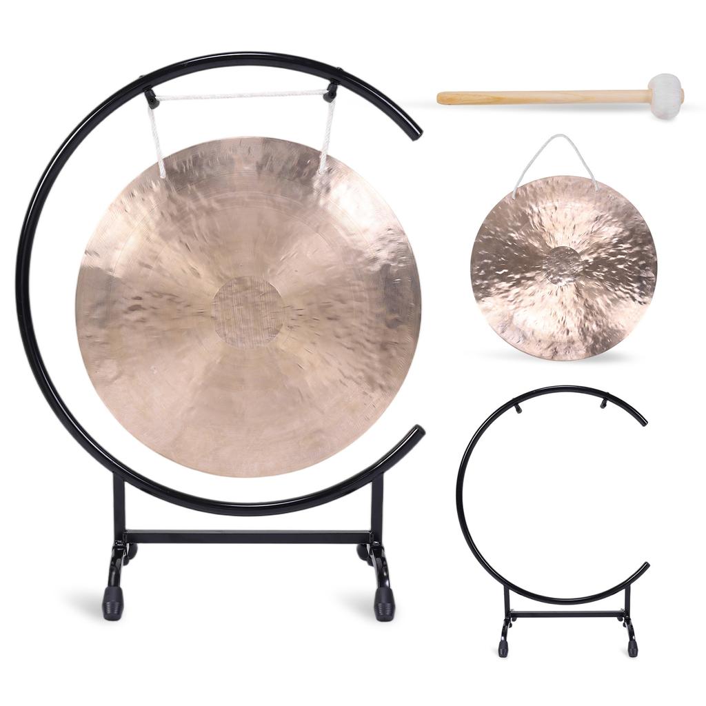 1 Set Chinese Feng Gongs with Stand and Mallet Mini Desktop Gong Chinese Table Gong for Home Decor Housewarming Blessing