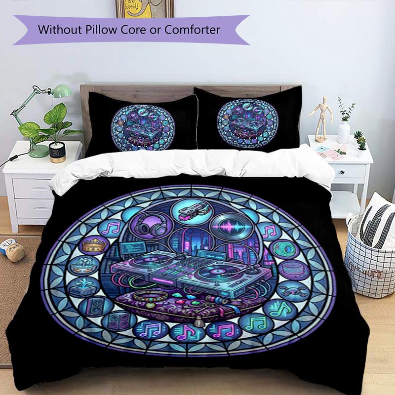 DJ Glass Fusion Pattern Bedding,Quilt Set Quilt Cover Pillowcase Home Birthday Gift (1 * Duvet Cover + 2 * Pillowcase, Without Core)
