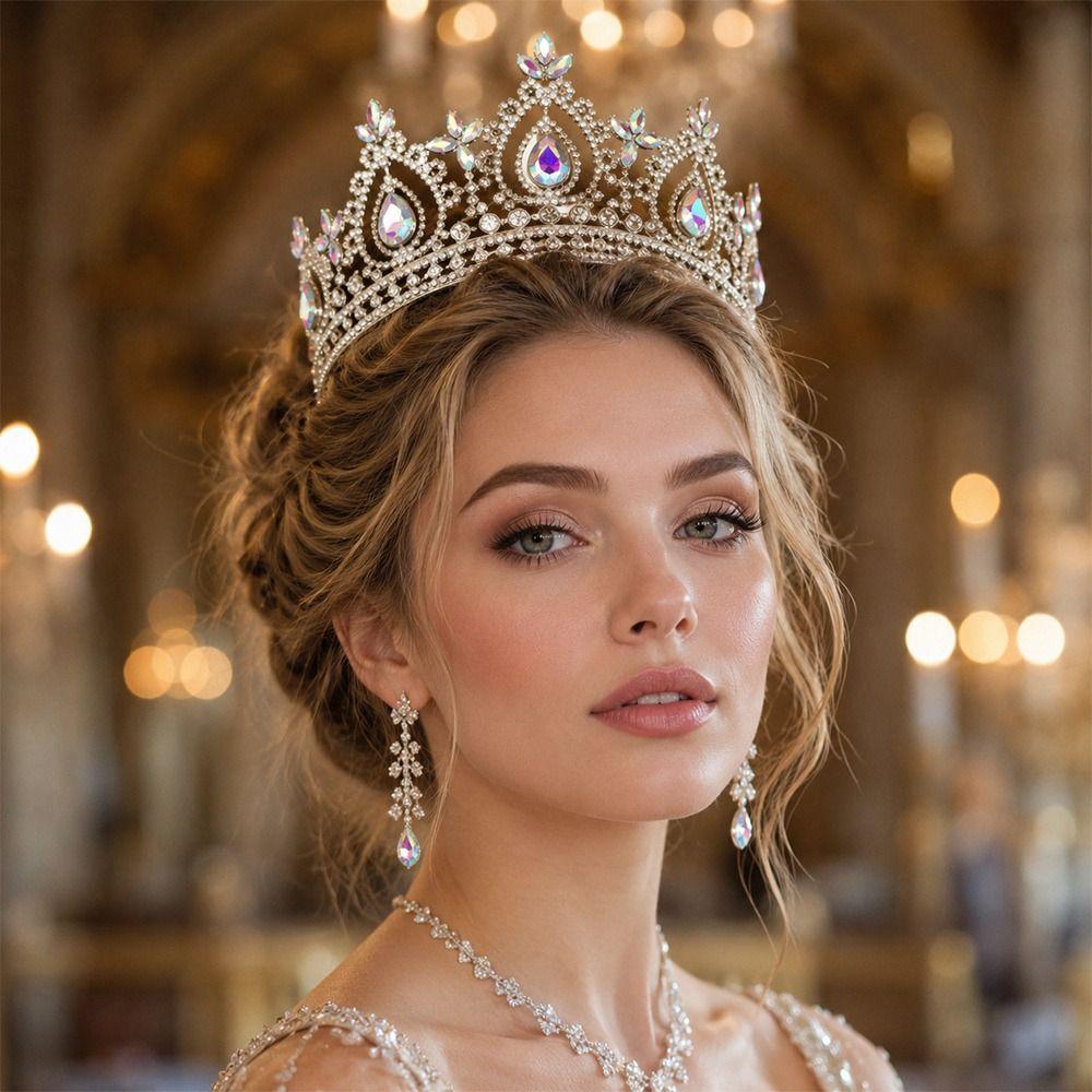 Crystal Bridal Crown Tiara Metal Base Tall Crystal Crown Vintage Queen Crown