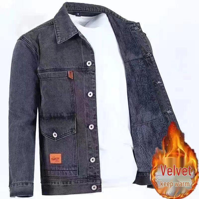 Men's Windproof Velvet-Lined Denim Coat - Warm, Wear-Resistant, Loose-Fit for Winter