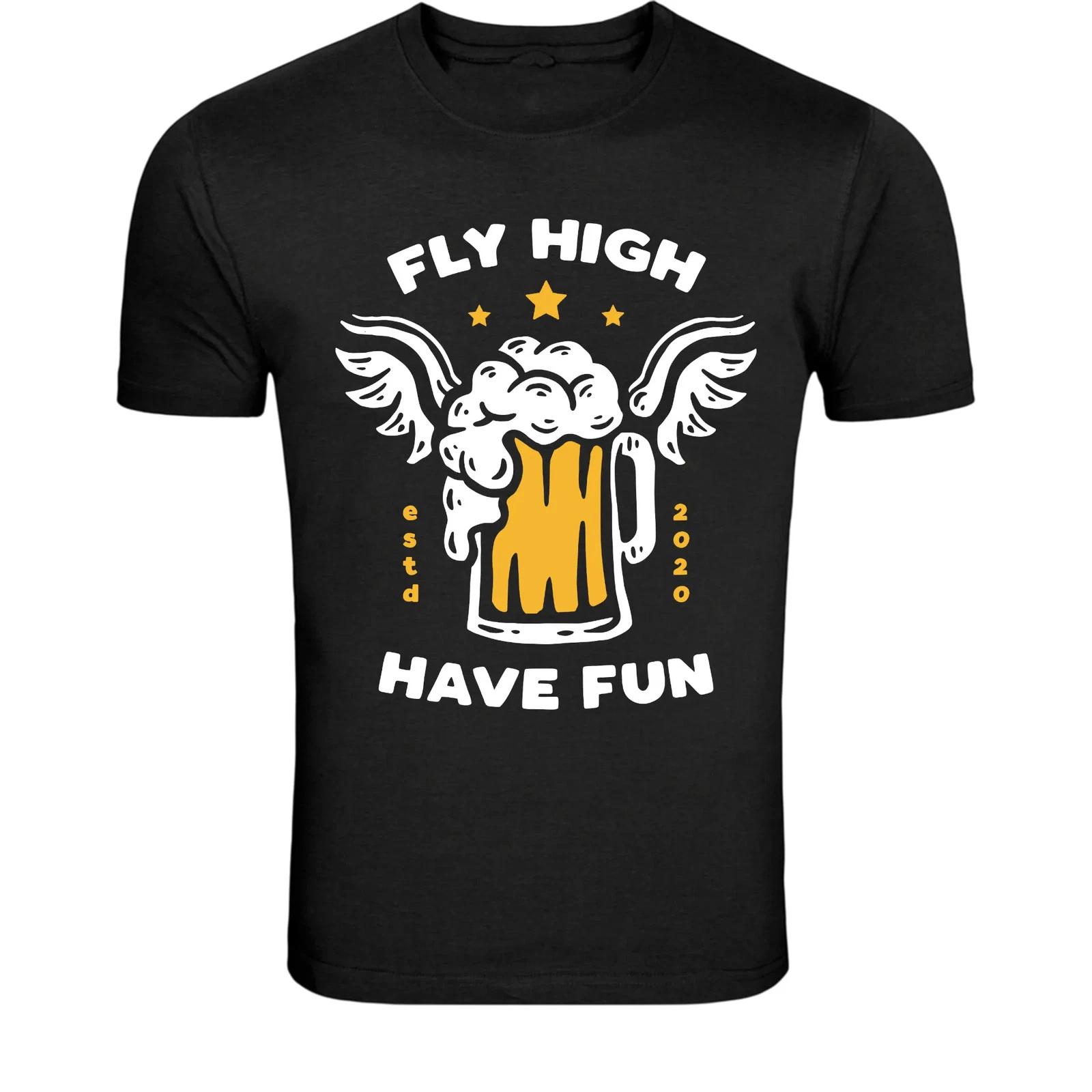 Fly High Beer Mug Wings T-Shirt - Funny Drinking Party Graphic Tee S