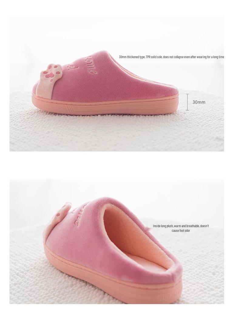 Winter Women's Cute Cartoon Closed Heel Velvet Slippers - Non-slip, Warm, Indoor Cotton Fur for Couples