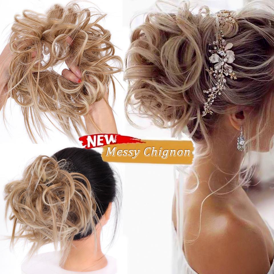 Chignon Disordinati Wrap su Elastico in Gomma Coda di Cavallo Fibra Sintetica ad Alta Temperatura Scrunchie Updo Parrucche KTB