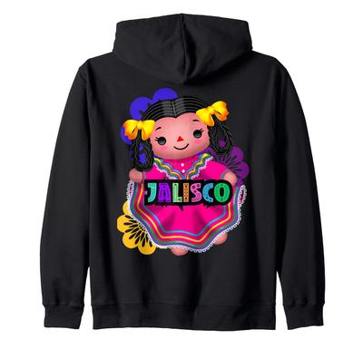 Jalisco Muñeca Lelé, Handmade Mexican Rag Doll Collection Zip Hoodie