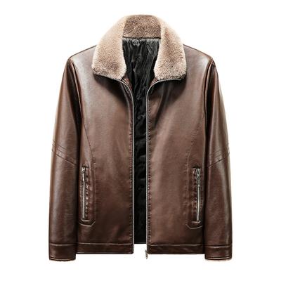 Herbst/Winter Business Lederjacke Herren Plüsch Lederjacke PU Leder Herren Lederjacke
