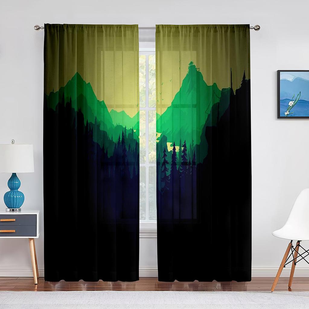 Purple Mountains Abstract Minimalist Landscape Sheer Voile Curtains for Living Room Curtains for Bedroom Chiffon Tulle Curtain