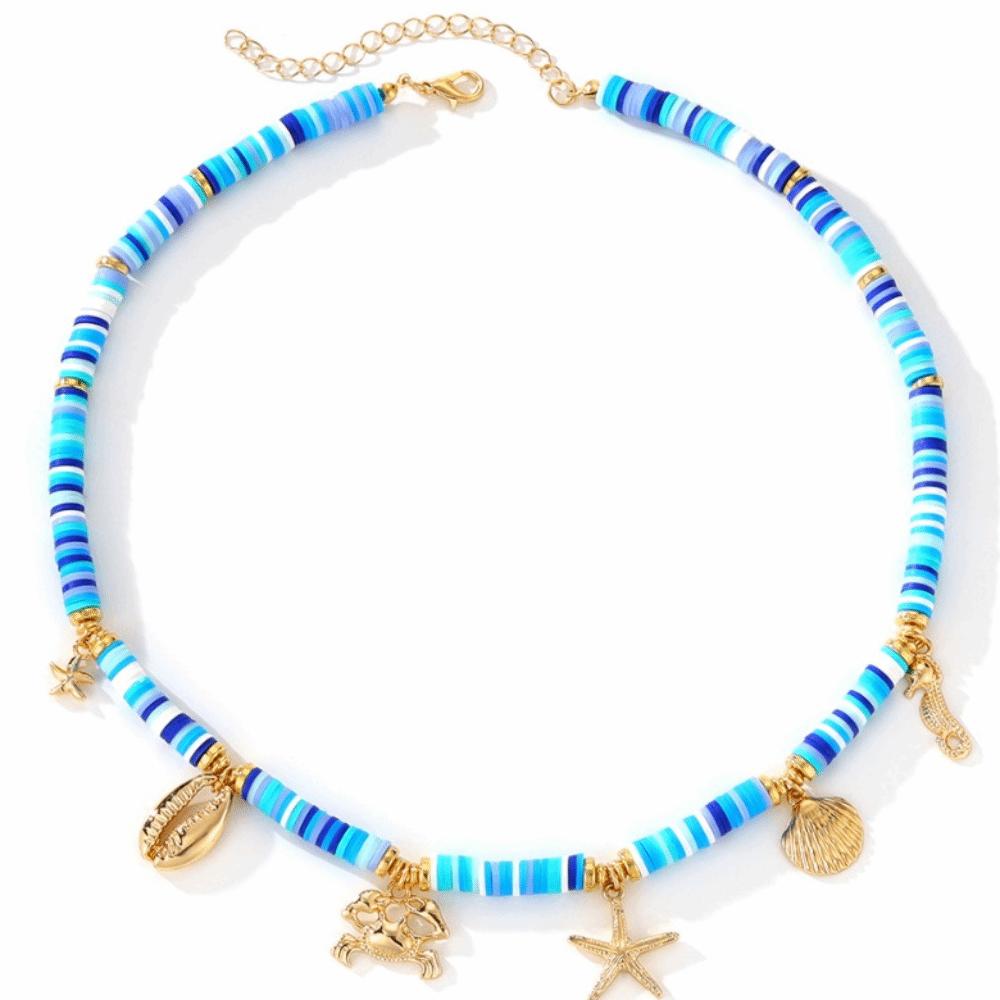 

Уникальный дизайн Ожерелье из ракушки морской звезды Сплав Кулон с морским ветром Богемное ожерелье Женское синий