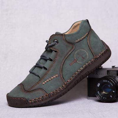 Retro-Style Anti -Slip Outdoor Men's Lace - Up Casual Shoe Solid Color High - Quality Breathable Flat Shoe Durable Walking Shoes