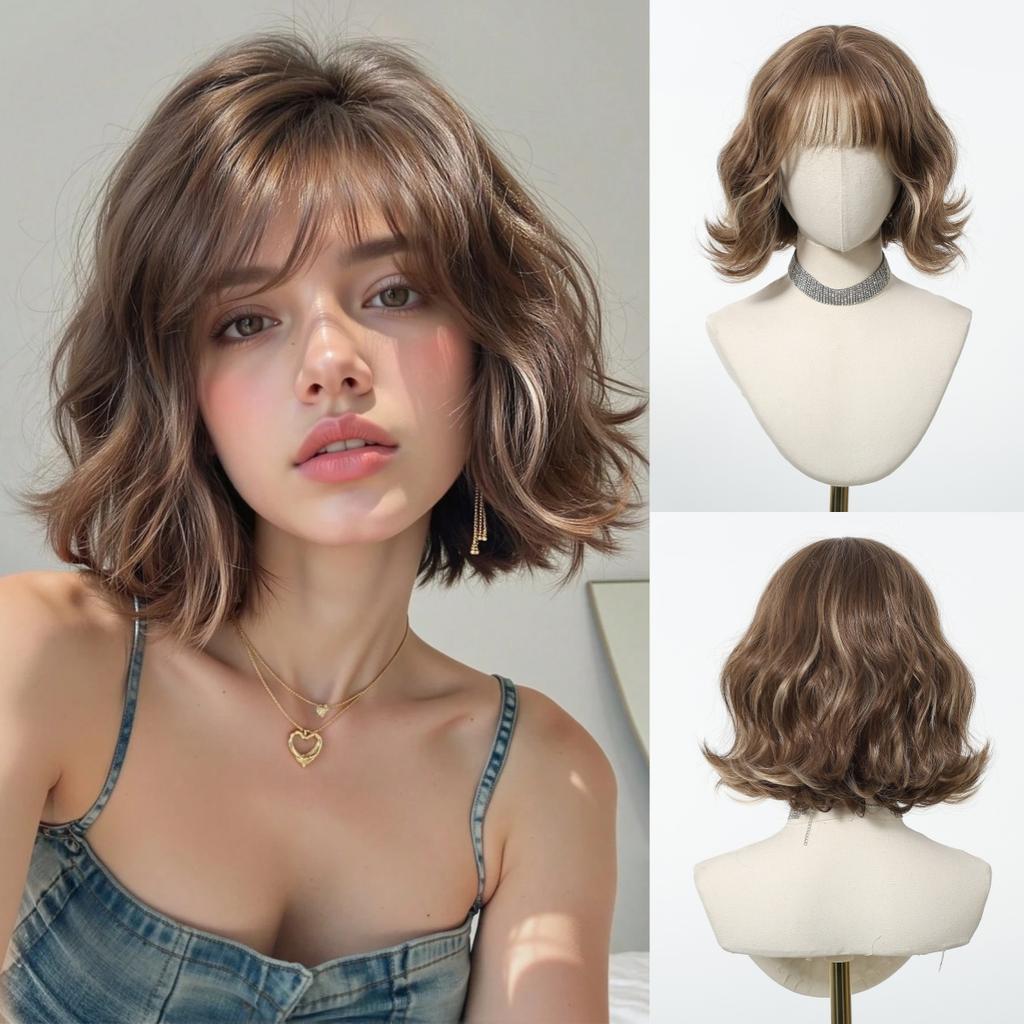Pink Purple Mixed Blue Curly Wavy Synthetic Wigs with Bangs for Women Colorful Party Cosplay Natural Hair Wig Heat Resistant Use