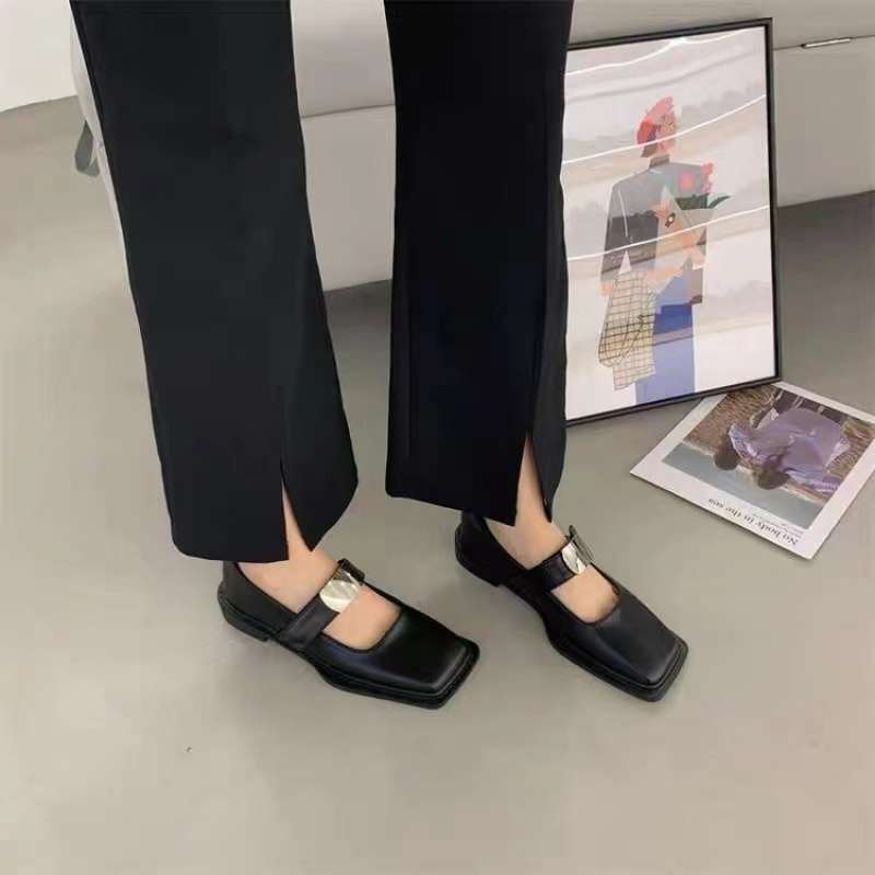 French British Style Single Shoes Women's Shoes Loafers Mary Jane Spring and Autumn New Thick Heel Retro Black Small Leather Shoes Women