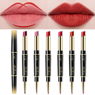 Waterdichte Lip Stick Matte Lip Liner Potlood 2 In 1 Dubbele Hoofd Langdurige Lipliner Lippenstift Pen Lippenstiften Make-up Cosmetica 1.6g + 0.2g