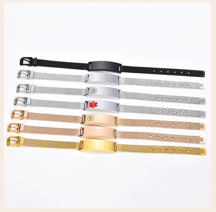 Personalized ID Bracelet for Women Men, Adjustable Chain Link, Milanese Watch Strap Stainless Steel Gold Plated