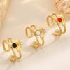 Stainless Steel Ring Women Evil Eye Geometric Double Layer Open Ring Elegant Exquisite Party Fashion Zircon Gifts