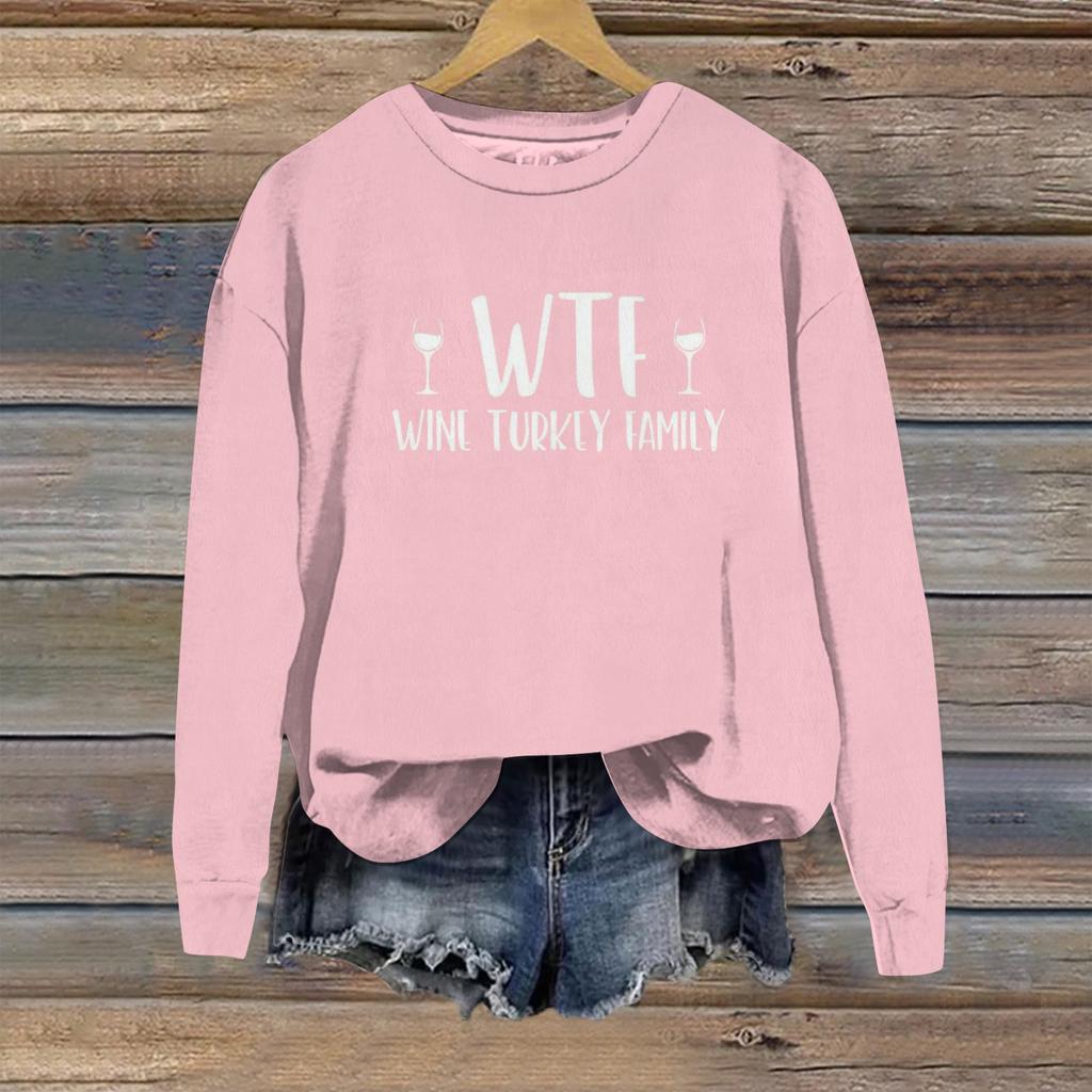 Women's Casual Loose Solid Color Easter Print Round Neck Long Sleeve Hoodie