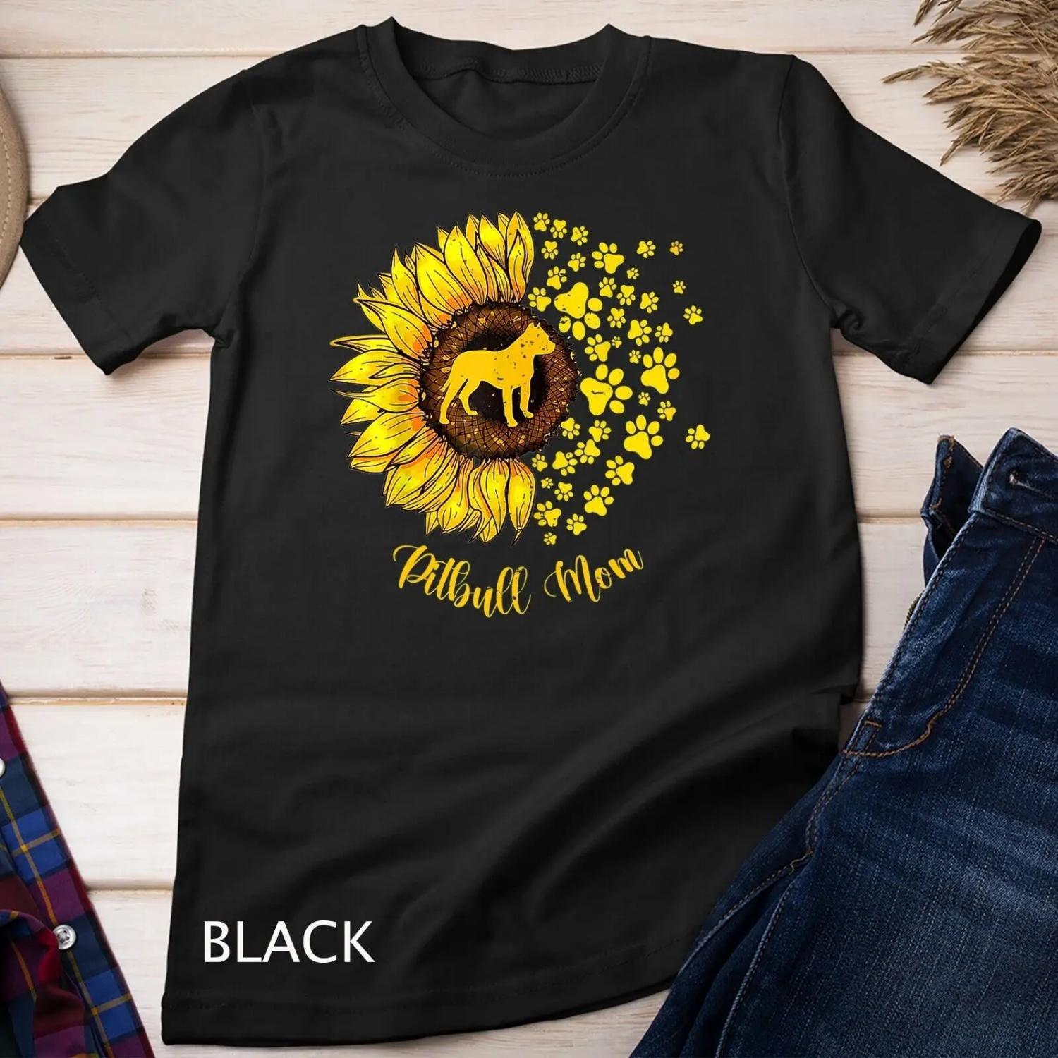 Sunflower Pitbull Mom Dog Lover T shirt S чёрный