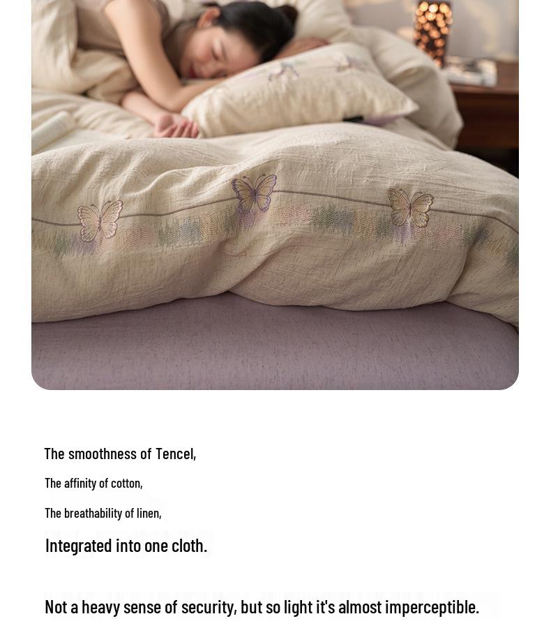 Luxurious Retro Tencel Cotton Linen Four-Piece Bedding Set - Lyocell & Pure Cotton Fitted Sheet for All Seasons