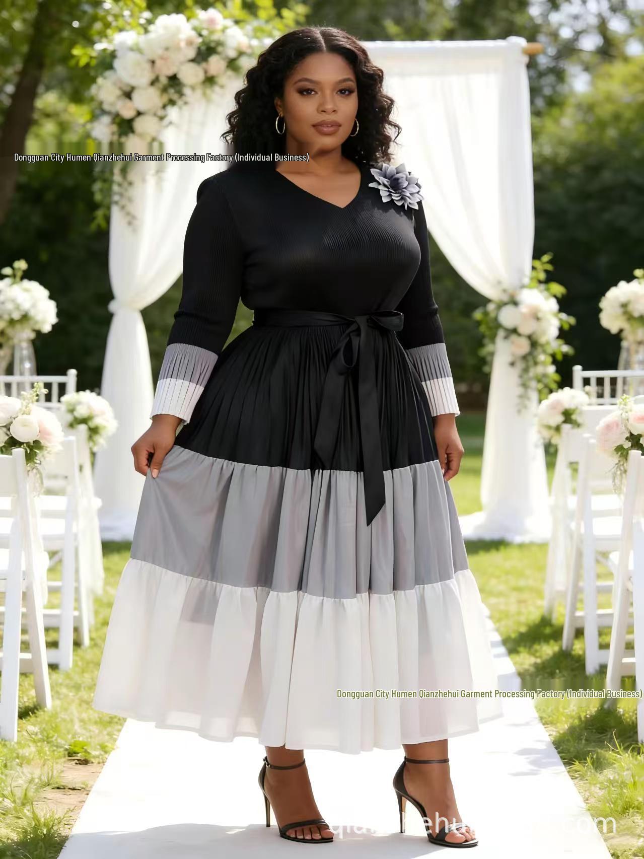 Plus Size V-Neck Petal Women s French Slimming Miyaki African Dress One Size