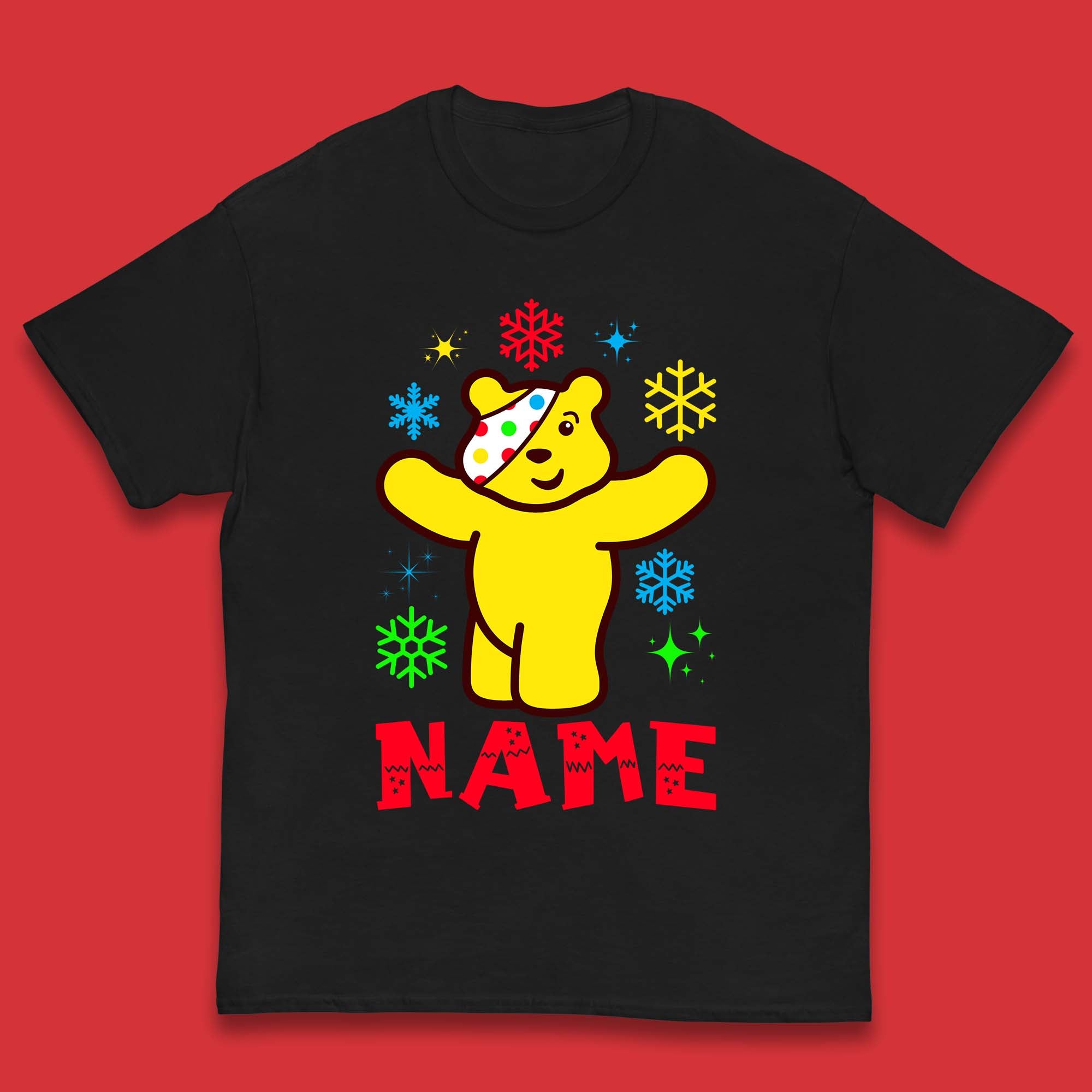 

Personalised Spotty Pudsey Bear Christmas Kids T Shirt 110
