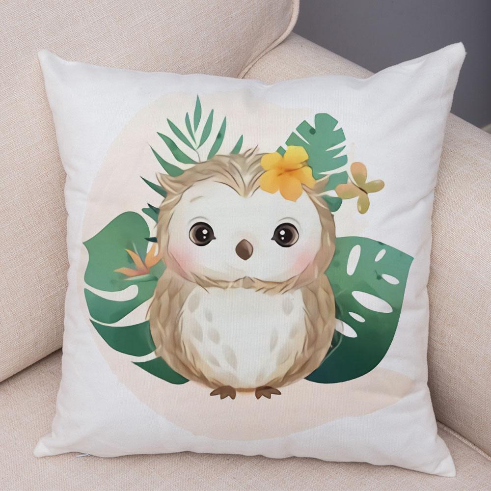 

Cartoon Bird and Leaves Pillow Case Decor Cute Animal Lion Cushion Cover for Children Room Sofa Home Plush Pillowcase 45x45cm 40x40cm16x16Inch