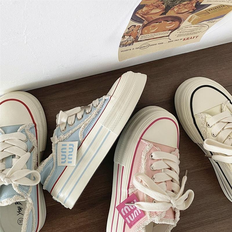 Low-top tassel design two-wear canvas shoes 22 summer thin breathable thick-soled casual canvas shoes