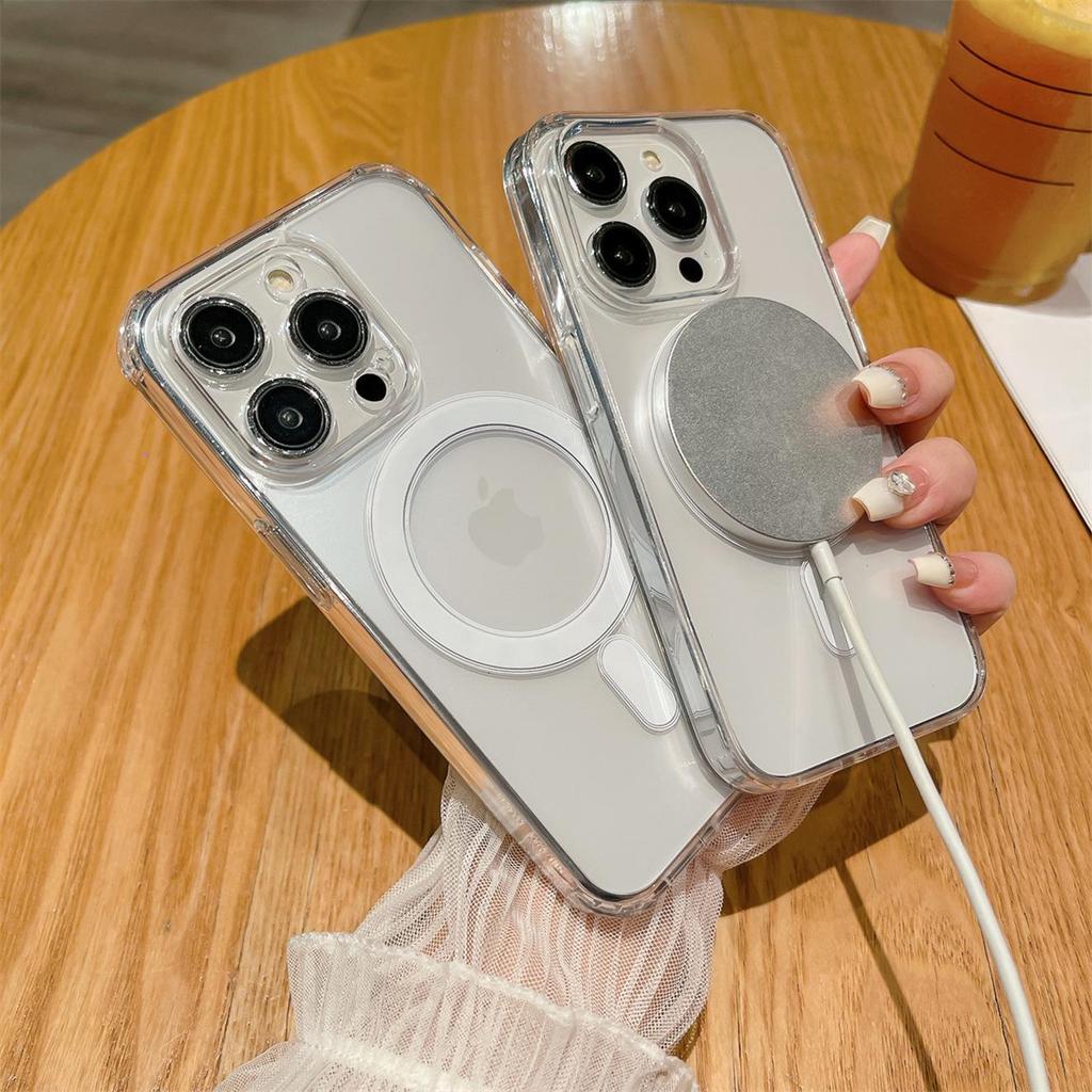 Apple-Compatible Magnetic Phone Case: Anti-Fall Clear Acrylic Shell for 16Promax and 13/14 Models