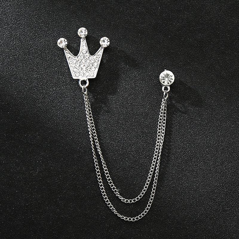 Herrenanzug-Reversnadel-Set im koreanischen Stil mit Kronenbrosche, Kette und Stern-Korsage