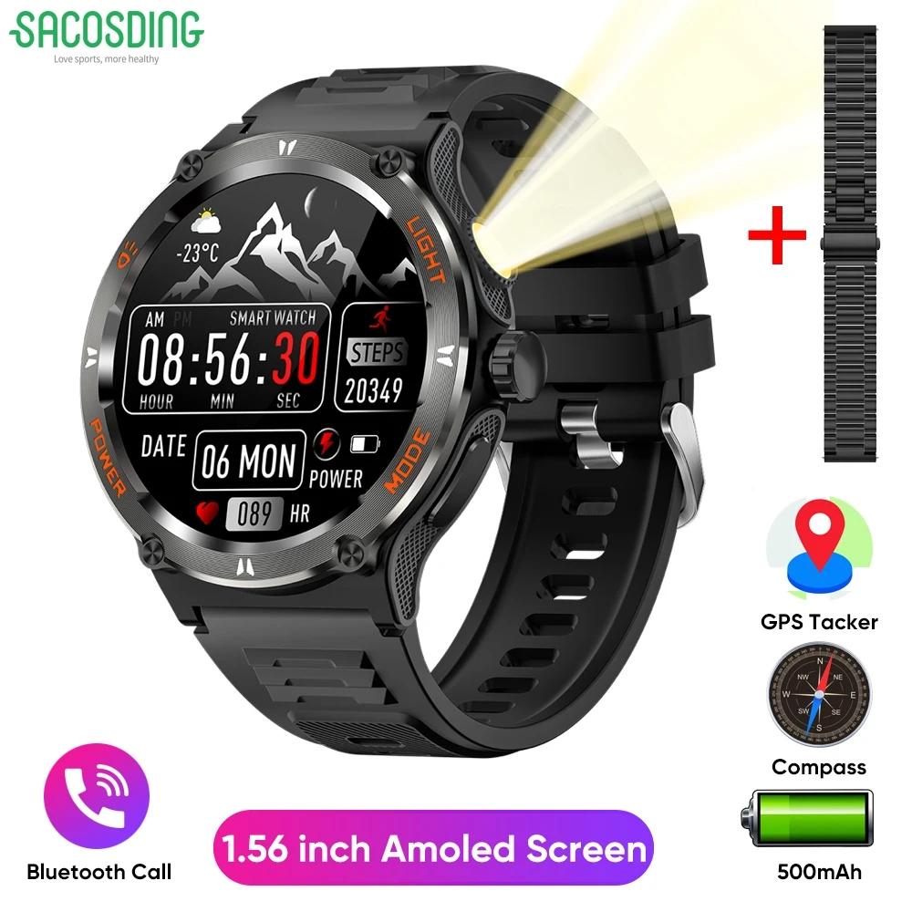 SACOSDING Military Smart Watches for Men Women Tactical Smartwatch with LED Flashlight 3ATM Waterproof Sports Fitness Tracker with Compass
