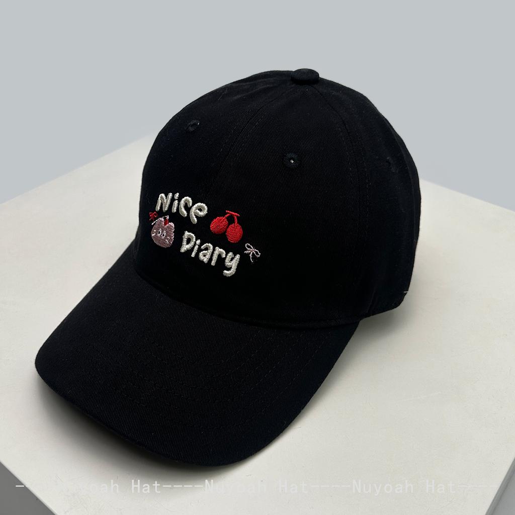 New Men Women Korean Kitten Cherry Letters Embroidery Baseball Hats Sunshade Cartoon Versatile Cute Peaked Caps Fashion Casual