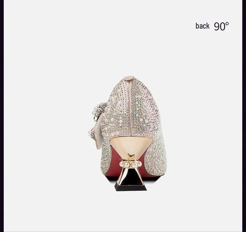 2025 Women's Chunky Heel Pointed Toe High Heels with Pearl Rhinestone Buckle