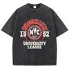 Womens Acid Wash T-Shirts Brooklyn University League Printing Tees Distressed Oversize Cotton Short Sleeve Trend Clothes