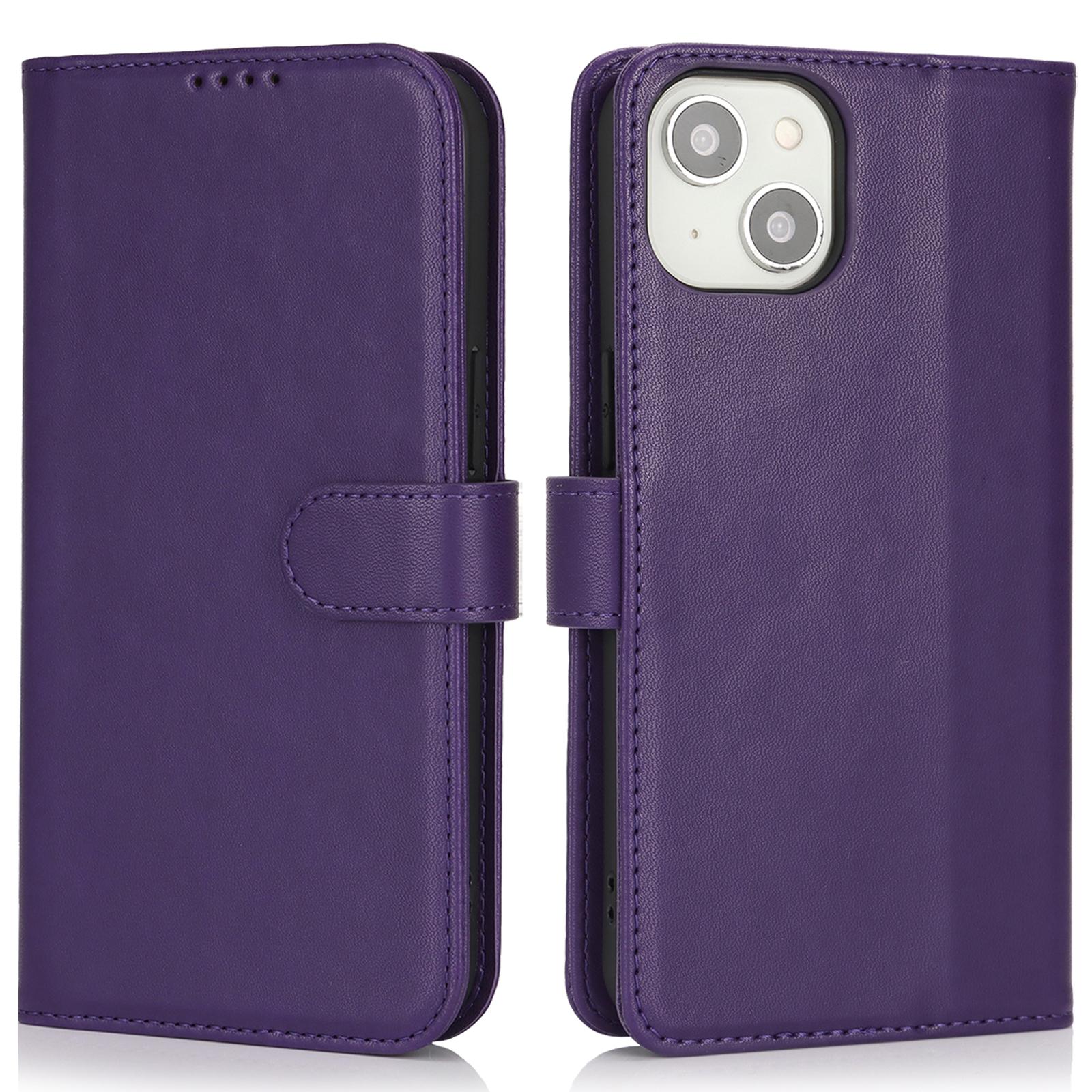 

For iPhone 14/13 Stand Case Shockproof Leather Wallet Phone Cover Dark Purple