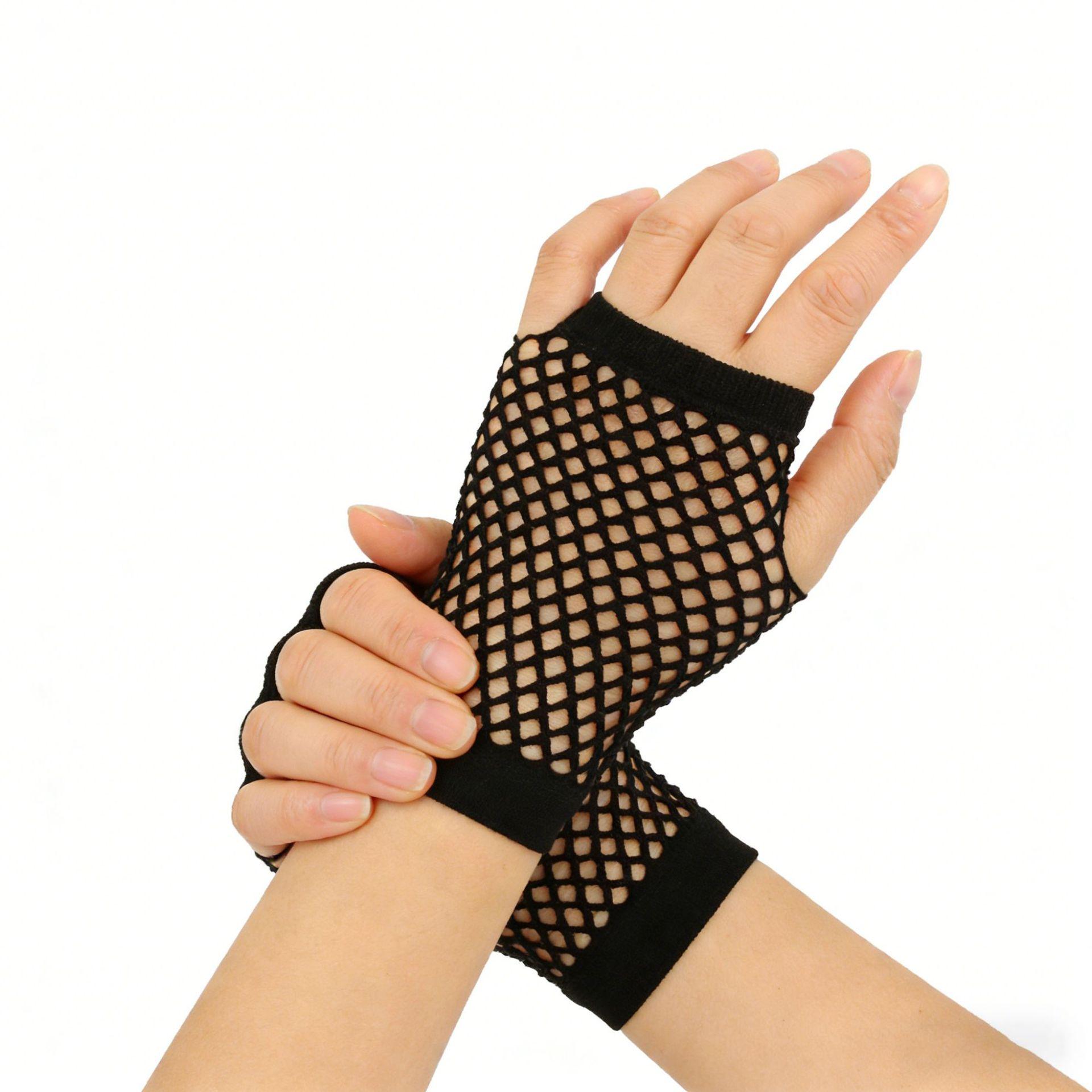 Stretchy Half Finger Fishnet Gloves, Gothic Mesh Gloves for Halloween & Costume L