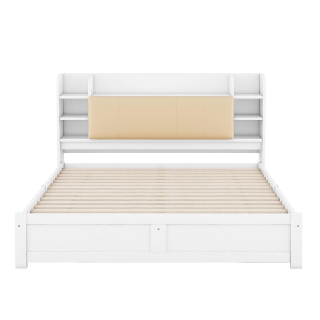 Doppelbett Holzbett 180x200cm, Stauraumbett mit 4 Schubladen und Stauraum-Kopfteil, Funktionsbett mit Lattenrost, Ohne Matratze