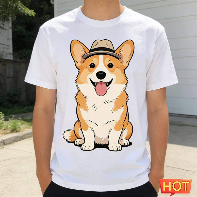 Funny Corgi Graphic Summer T Shirts For Men Fashion Cute Dog 3D Printed Crew Neck Tshirts Loose Streetwear Short Sleeve Tees