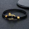 Gold Plated Stainless Steel Shackle Bracelet Men Women Simple Double Layer Braided Blue Leather Bracelets Handmade Gifts