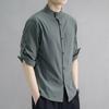 Men's Summer Korean Style Cotton-Linen Slim Fit Linen Shirt with Five-Point Sleeves.