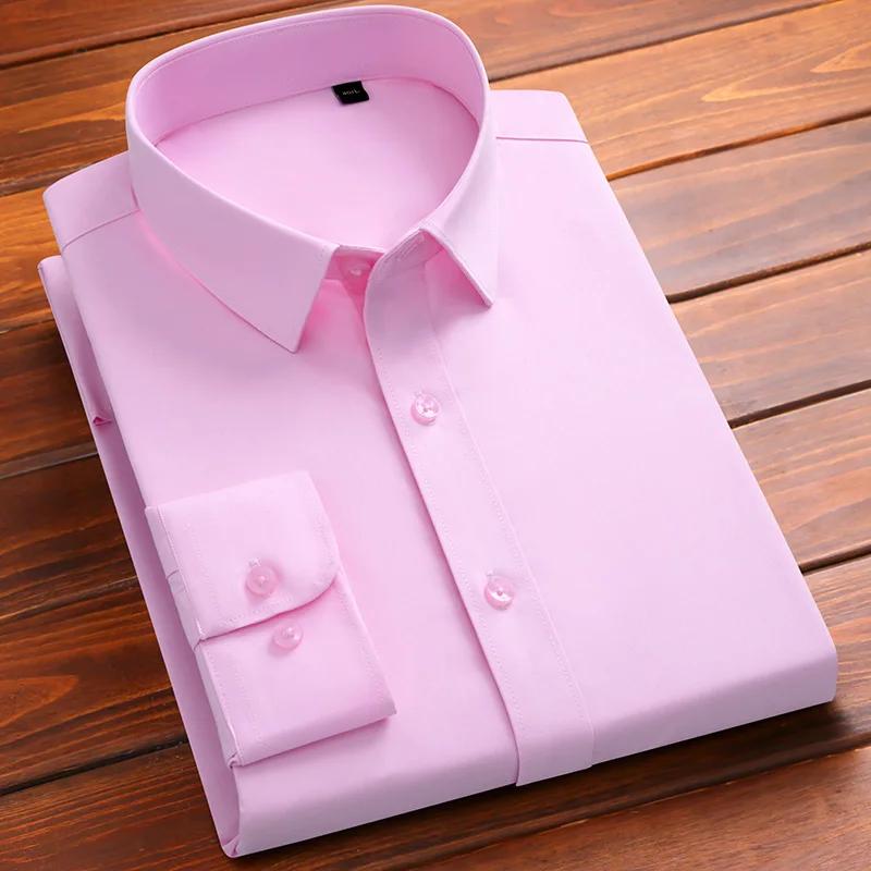 Men Social Shirt Bamboo Fiber Long Sleeve Anti-wrinkle Non-ironing Slim Fashion Casual Business Office White Blue Shirt