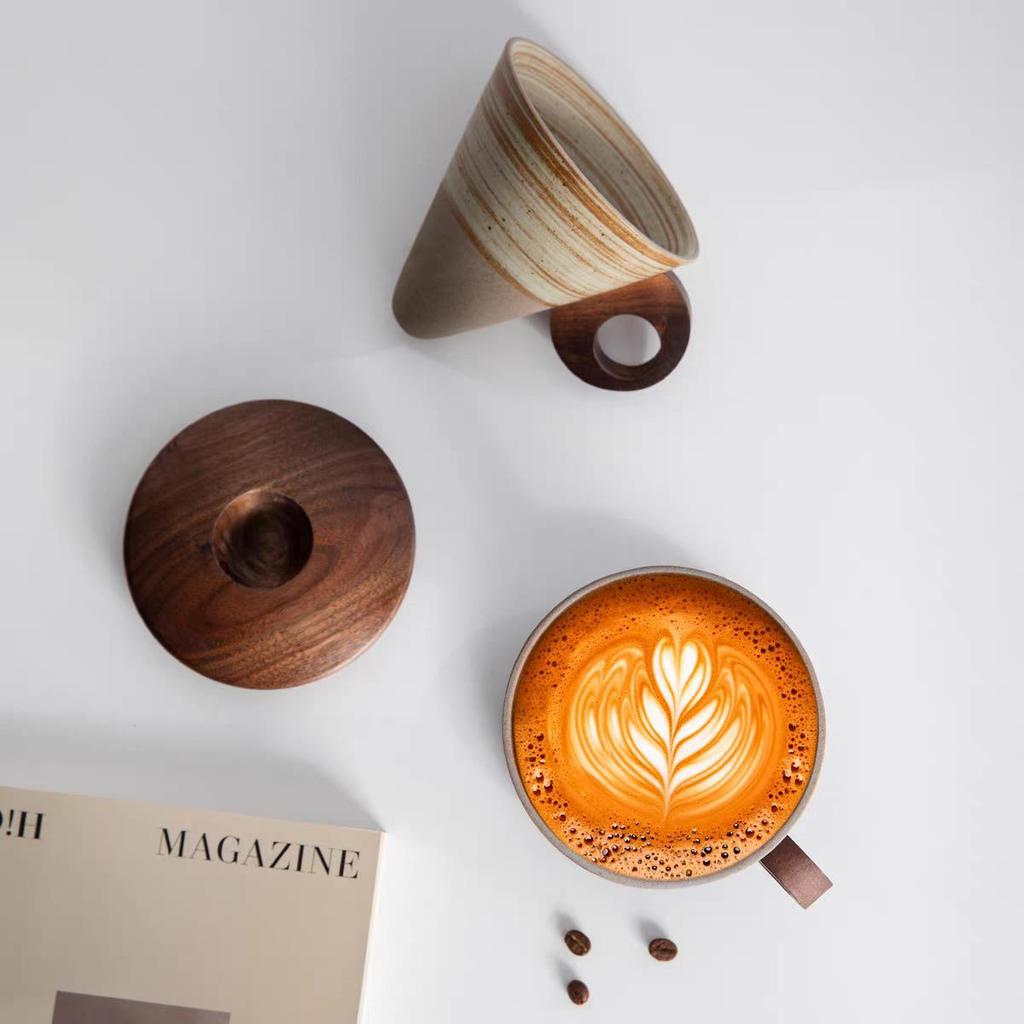 Nordic Retro Handmade Ceramic Cone Coffee Cup and Saucer Set