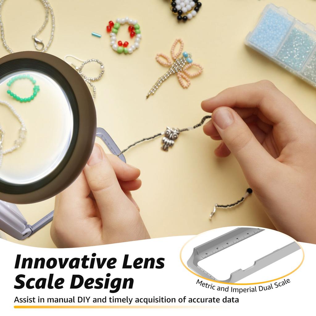 10X 25X/30X Foldable Hand/Standing Magnifier Dimmable 3 Color LED Portable Magnifying Glass for Reading Repairing Sewing Drawing