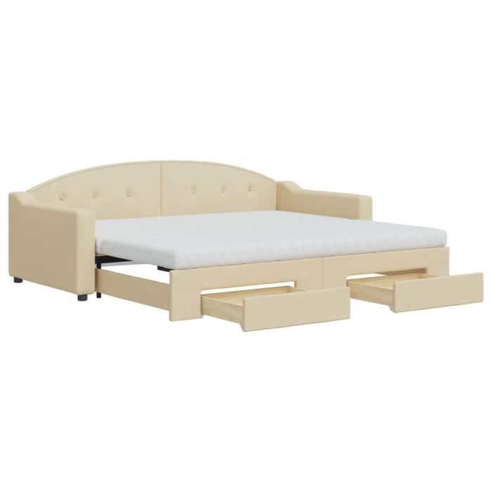 VidaXL Daybed with Trundle and Drawers Cream 90x200 Cm Fabric 3197588