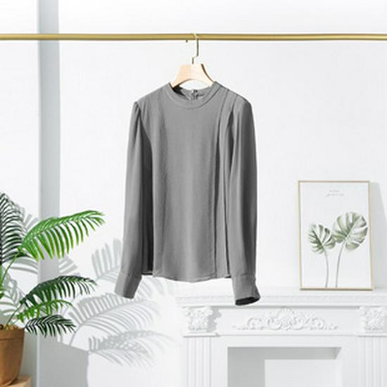 Spring 2025 Women's Silk Long Sleeve Round Neck Shirt