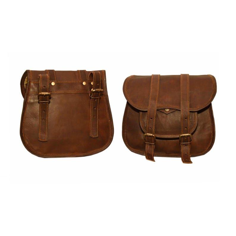 Handmade Goat Leather Motorcycle Saddlebags Vintage Biker Panniers - 2pc Set
