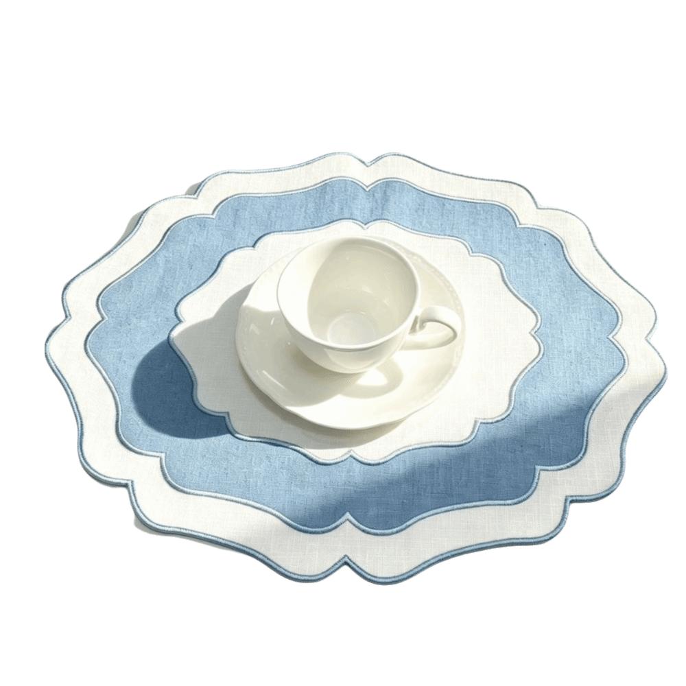Heat Insulation Scalloped Linen Placemat Wear Resistant Machine Washable Textured Dining Placemat Restaurant Use