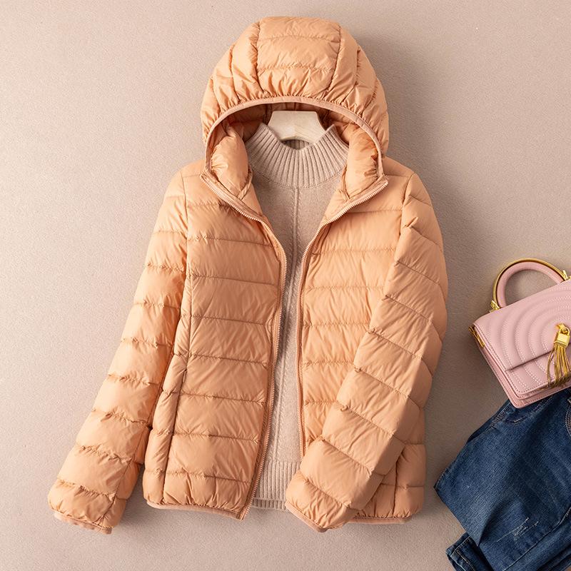 Clothing Down jacket Autumn and winter women's light hooded short fashion warm white duck down jacket