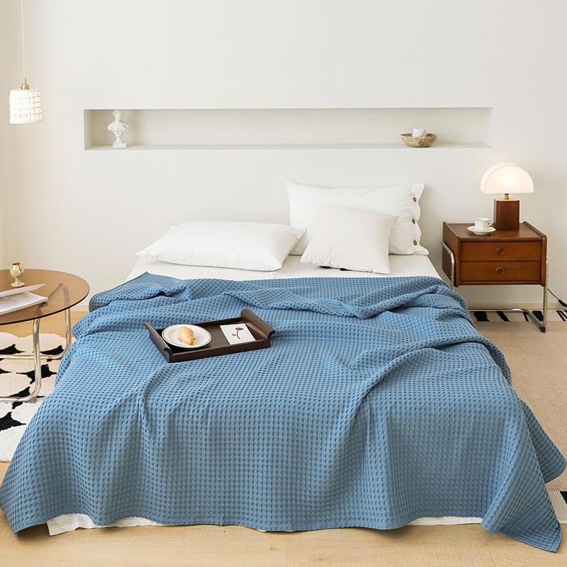 songlibin Waffle Blanket, 100% Cotton, Single Size, Towel Blanket, Blanket, Bedding, Blue